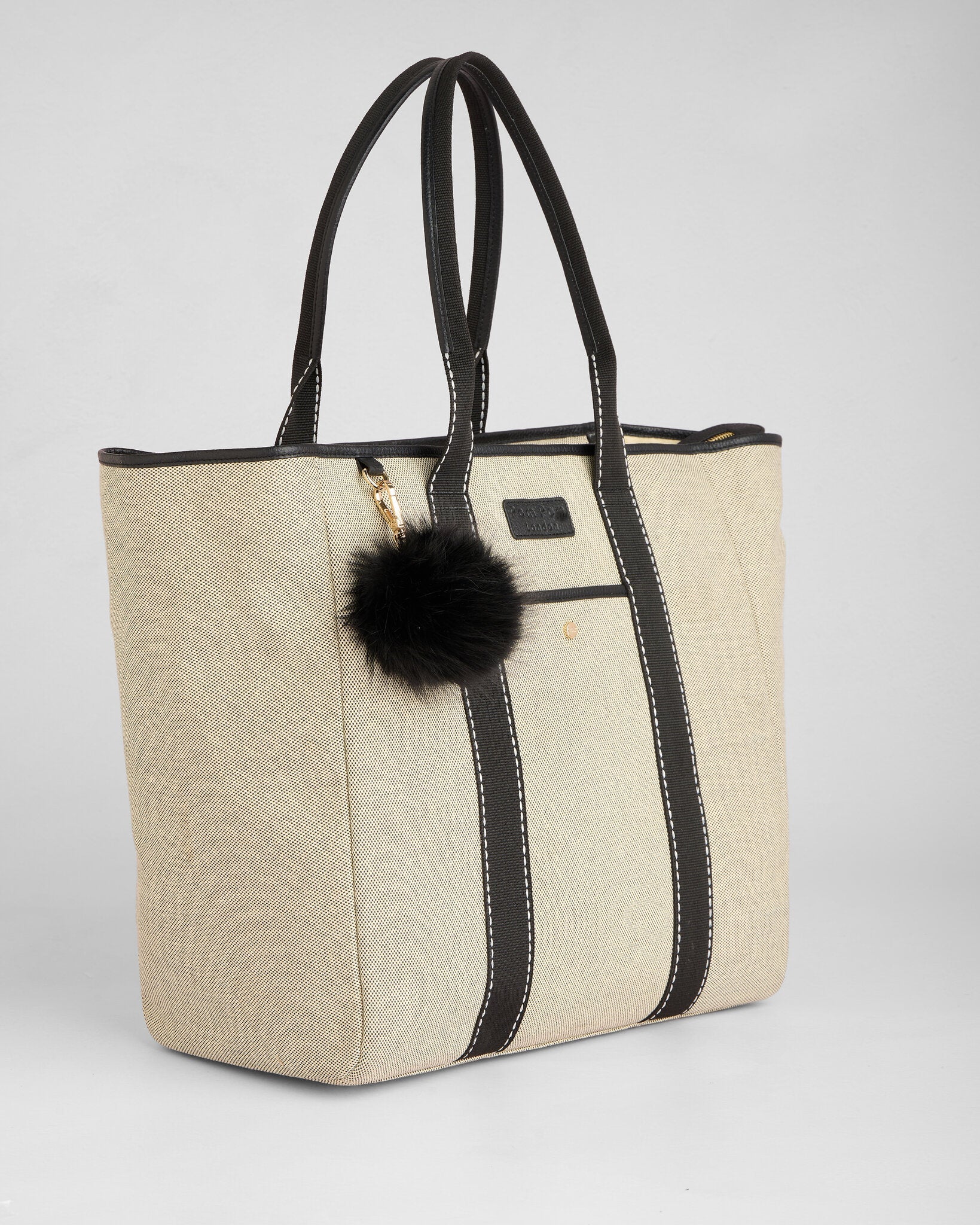 Pom Pom London Lulworth Tote Canvas Bag Black